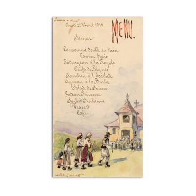 Meniul Sărbătorilor Pascale, Onești, 22 aprilie 1918, ilustrat de Alexandru Poitevin-Scheletti foto