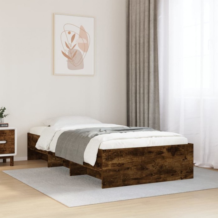 vidaXL Cadru pat fără saltea stejar fumuriu, 90x190 cm, lemn prelucrat 3295706