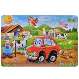 Puzzle pentru copii, model ferma &amp; masina, 24 piese, multicolor