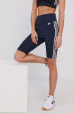 Adidas Pantaloni scurți femei, culoarea albastru marin, cu imprimeu, high waist