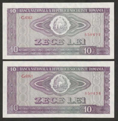 Romania, 2 consecutive x 10 lei 1966_aUNC plus-UNC_G.0343 650498/99 foto