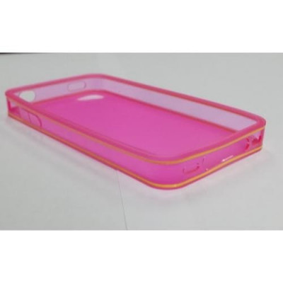 Husa silicon roz cu dungi galbene iPhone 4/4s PROMO foto