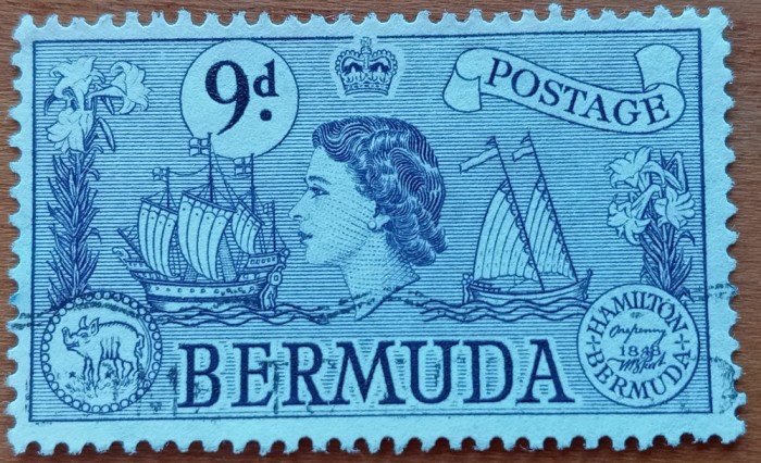 Colonie-Britanica-1953-''BERMUDE-Q.EII- Centenarul timbrului''-LOT -1Val.''-- cat. Yv.=5e-STAMPIL--VEZI SCAN