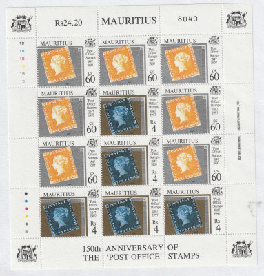 Aniversare 150 de ani timbru postal ,Mauritius. foto