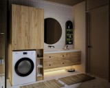 Cumpara ieftin Dulap Baie MS 2U Polite Stejar K003, 85x60x199 cm, PAL Melaminat, 2 Usi