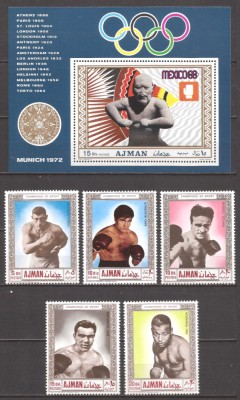 AJMAN 1969 SPORT CAMPIONI LA BOX ( serie + colita dt.) MNH foto