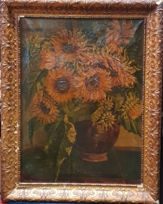 Vas cu floarea soarelui, Semnat indescifrabil, Circa 1900 foto
