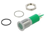 Lampă LED plată verde &Oslash;14mm IP67 Q14 APEM