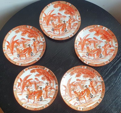 Raritate, SERVICIU PORTELAN extrem de fin JAPONIA, SET 5 farfurii japoneze foto