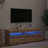 vidaXL Dulap TV cu LED stejar artizanal 120x35x40 cm lemn prelucrat