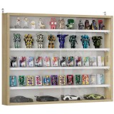 HOMCOM Vitrină pentru colecție vitrină de perete 80 x 9,5 x 60 cm 4 rafturi reglabile &icirc;n &icirc;nălțime 2 uși glisante din sticlă | Aosom Romania