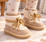 Cizme bej imblanite pentru fete SuperBaby din piele ecologica, talpa cauciuc,