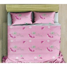 Lenjerie de pat pentru o persoana cu husa de perna dreptunghiulara, Gerbera Pink, bumbac mercerizat, multicolor