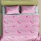 Lenjerie de pat matrimonial cu husa elastic pat si 4 fete perna dreptunghiulara, Gerbera Pink, bumbac mercerizat, multicolor