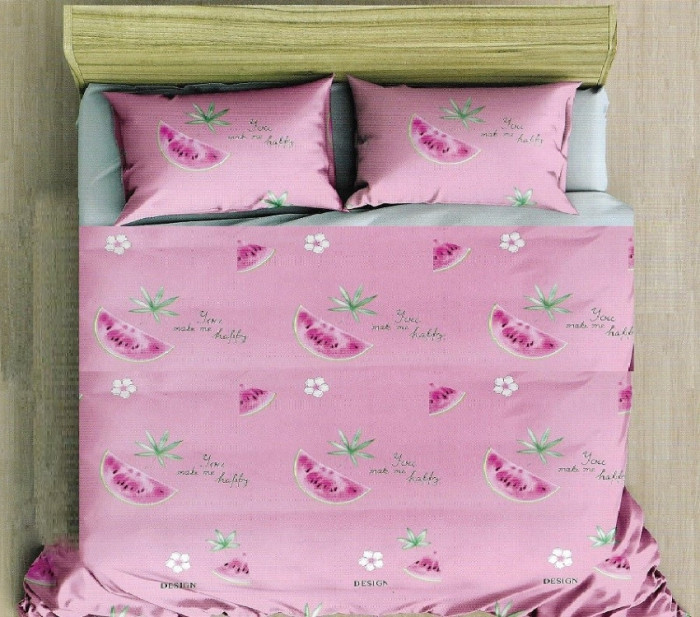 Lenjerie de pat pentru o persoana cu 2 huse de perna dreptunghiulara, Gerbera Pink, bumbac mercerizat, multicolor