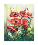 Cumpara ieftin Tablou cu margarete si maci in camp pictat manual, 50x40cm acril pe panza efect 3D, Kenny Varniote