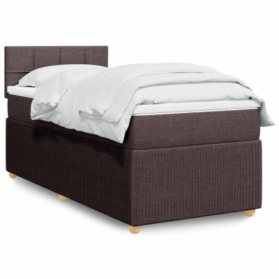 vidaXL Pat box spring cu saltea, maro &amp;icirc;nchis, 90x190 cm, textil 3289614 foto