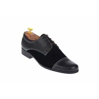Pantofi barbati eleganti din piele naturala combinata, culoare neagra, P34N2N foto
