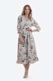 Rochie midi trapez cu imprimeu floral si volan
