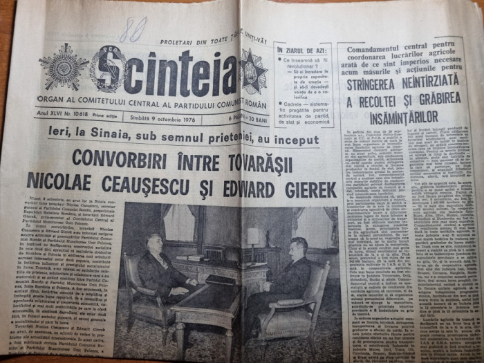 scanteia 9 octombrie 1976-ceausescu vizita la sinaia