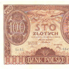 SV * Polonia 100 ZLOTYCH / ZLOTI 1934 * A 2-a Republica * Guv. Provizoriu * AUNC