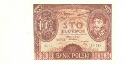 SV * Polonia 100 ZLOTYCH / ZLOTI 1934 * A 2-a Republica * Guv. Provizoriu * AUNC foto