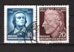 GERMANIA (DDR) 1955 &ndash; ANIVERSARI. F. SCHILLER, SERIE DEPARAIATA STAMPILATA, F135