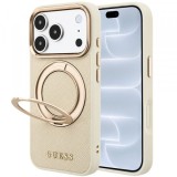 Husa MagSafe pentru Apple iPhone 18 Pro / 17 Pro, Guess, Grained Ring Stand 360 Classic, Bej
