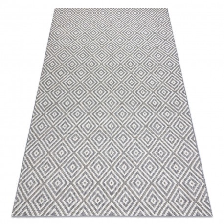 Covor sisal Flat 48607637 Pătrate caro gri / cremă, 80x150 cm