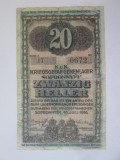 Cumpara ieftin Rara! Austro-Ungaria:Lagarul de prizonieri WWI Sopronnyek(Ungaria) 20 Heller/Filler 1916 negru si albastru,prizonier Camil Petrescu,bancnota uzatata