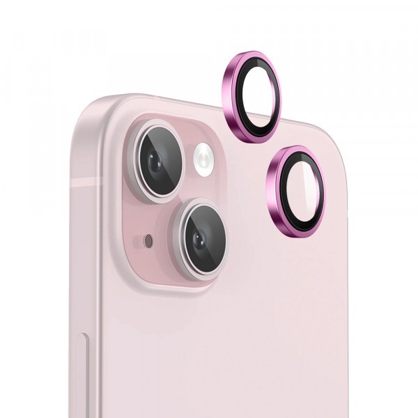 Folie de protectie Camera Spate Blueo Metal Frame pentru Apple iPhone 15 Plus / 15, Sticla Securizata, Roz