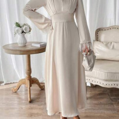 Rochie midi cu maneca lunga si franjuri, alb, dama, Shein