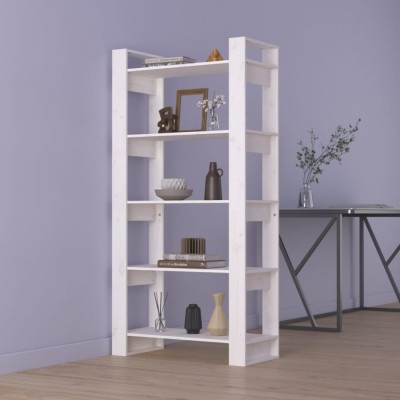 vidaXL Bibliotecă/Separator cameră, alb, 80x35x160 cm, lemn masiv pin foto
