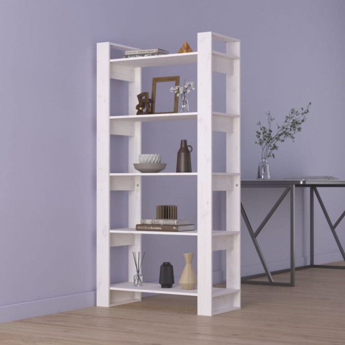 vidaXL Bibliotecă/Separator cameră, alb, 80x35x160 cm, lemn masiv pin