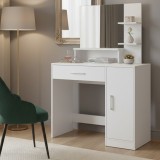 Masa de toaleta cu oglinda, sertar, dulap si rafturi, 90x38x138 cm, alb Household NewTrend