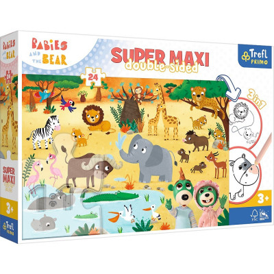 PUZZLE TREFL PRIMO 24 SUPER MAXI BABIES AND THE BEAR IN SAFARI foto