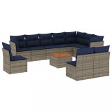 Set canapele de gradina cu perne, 11 piese, gri, poliratan
