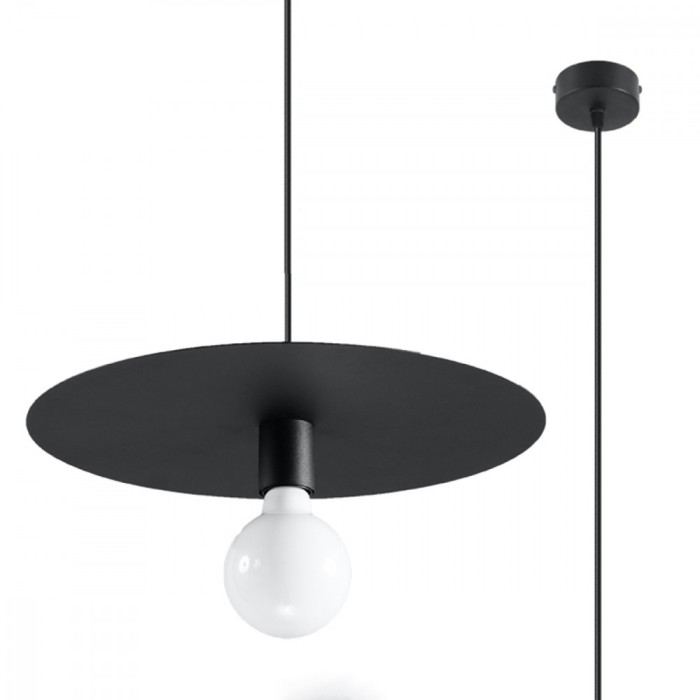Lampă Suspendată Flavio Neagră Oțel 1 Bec Rotund Modern De Interior
