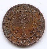 Sri Lanka - Ceylon &frac14; Cent 1890 - Victoria, Cupru, 14 mm KM-90