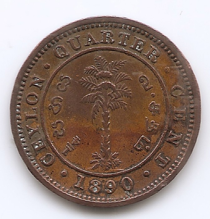Sri Lanka - Ceylon &frac14; Cent 1890 - Victoria, Cupru, 14 mm KM-90