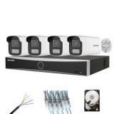 Sistem supraveghere complet 4 camere Hikvision 8MP Smart Hybrid Light 50m microfon, NVR 8 canale, HDD si accesorii instalare incluse SafetyGuard Surve