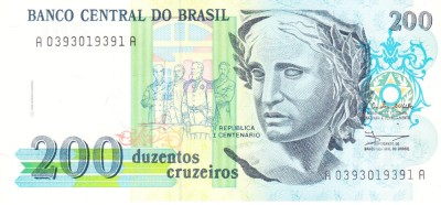 Bancnota Brazilia 200 Cruzeiros (1990) - P229 UNC foto