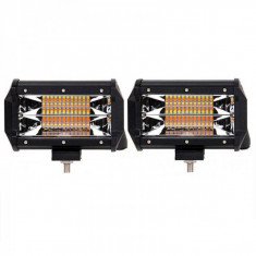 Set 2 x Proiectoare auto LED Bar 72W, stroboscop, alb/galben