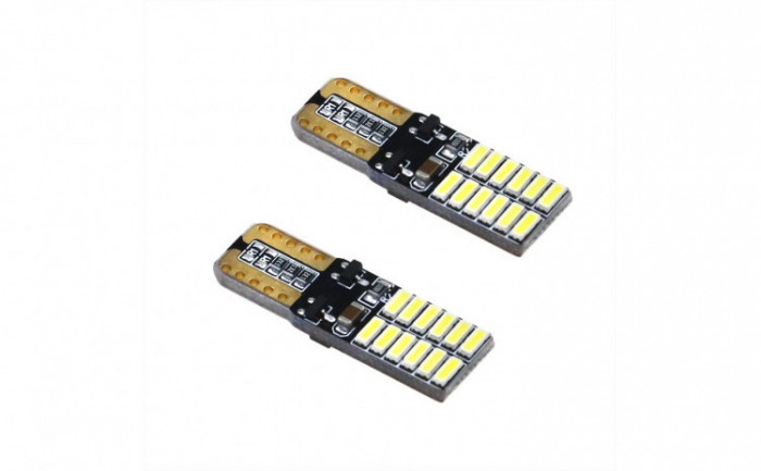 set 2 leduri t10 w5w placuta 24 smd, canbus, 12v