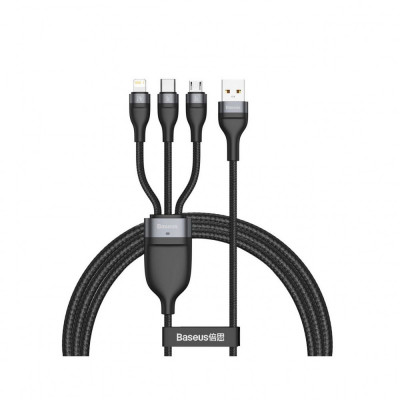 Cablu de Date USB la Lightning, Micro-USB, Type-C 66W, 1.2m - Baseus Flash Series (CA1T3-G1) - Gray foto