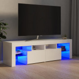 VidaXL Comodă TV cu lumini LED, alb extralucios, 140x35x40 cm