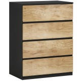HOMCOM Comodă cu 4 Sertare din Lemn cu Șine Metalice și M&acirc;nere Frezate, 60x40x80 cm, Negru și Stejar | Aosom Romania