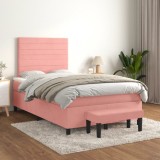 Cumpara ieftin Pat box spring cu saltea, roz, 120x200 cm, catifea
