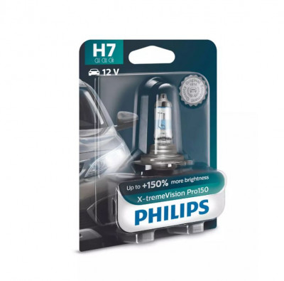 Bec auto cu halogen pentru far H7 12V 55W PX26D Philips X-tremeVision Pro150 1500lm, 3400K, 1 buc. 12972XVPB1 foto