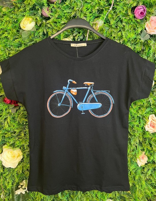 Tricou Negru din Bumbac cu Imprimeu Funny